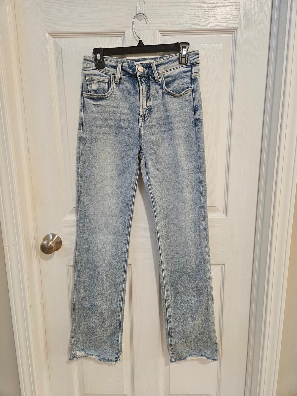 RISEN Jeans Women’s 7/28 High Rise Straight Leg Acid Wash Raw Hem NWT